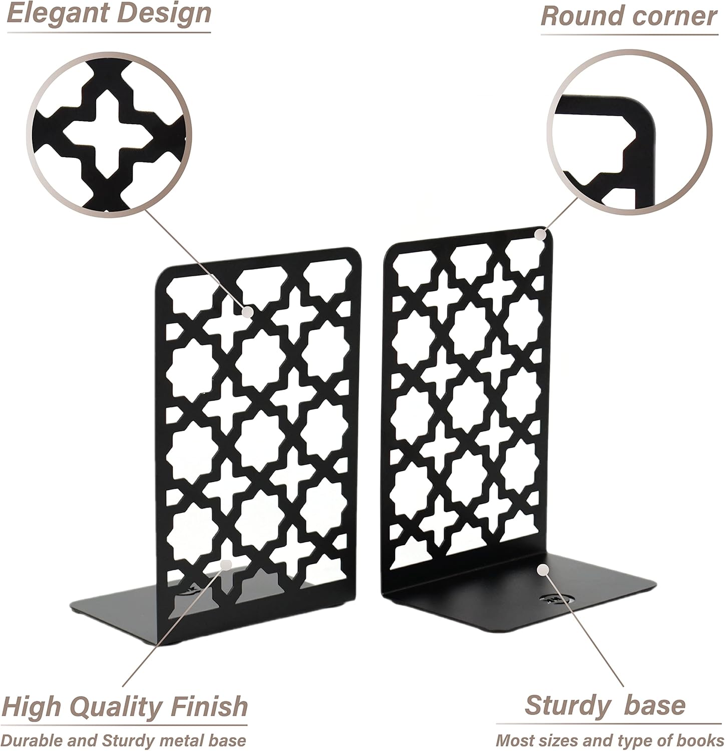 CNK Book Ends Bookends for Decorative Books Holder Bookend Shelves End Hold Heavy Duty Holders Stoppers Metal Stopper Cute Boho Bookshelf Holds Cookbook Office Home Set of 2 Bookends Pair Black